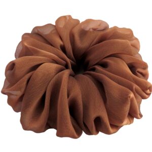 38 Colors Available, Big Scrunchies for Hair, Soft Cheer Chiffon large Ponytail Holder, Cute Birthday Gift for Women Girl Teen, Holiday Accessory (Chiffon Brown Tan)