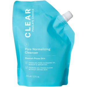 Paula’s Choice CLEAR Pore Normalizing Cleanser Refill Pouch, Salicylic Acid Daily Face Wash for Acne, Blackheads, Large Pores & Redness, 12 Fl Oz