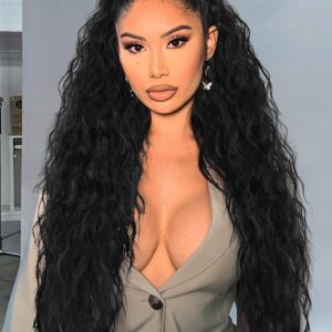 ORSUNCER Ponytail Extension Claw 30″ Curly Pony Tail Clip in Hair Extensions Fluffy Natural Looking Synthetic Hairpiece for Women Black