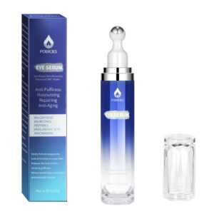 Eye Serum with 8% Caffeine 8% Retinol Hyaluronic Acid Niacinamide peptides for Puffy Bags Fine Lines Dark Circles Wrinkles, Under Eye Cream with 360° Roller Massage Ball, 0.5 fl. oz,Purple