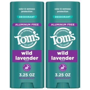 Tom’s of Maine Wild Lavender Aluminum Free Natural Deodorant For Women & Men | Goes on Clear | Odor & Wetness Protection | Naturally Derived and Moisture-Locking Ingredients | 3.25 oz (2 Pack)