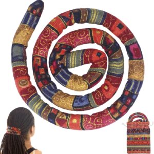 Spiral Lock Hair Tie Dreadlock Accessory Bendable Hair Ties for Women and Men Ponytail Holders Colorful Dreadlock Hair Tie Long Dreads Thick Curly Hair Holder (Red Pattern)