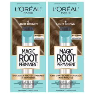 L’Oréal Paris Magic Root Permanent Hair Color, 10 Minute Hair Dye Kit to Rescue Roots with 100% Gray Hair Coverage, 6 Light Brown, 2 Pack (Packaging May Vary)