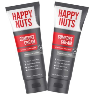 HAPPY NUTS Comfort Cream Deodorant For Men: Anti-Chafing Sweat Defense, Odor Control, Aluminum-Free Mens Deodorant & Hygiene Products for Men’s Private Parts 3.4 oz.(2 Pack, Unscented)