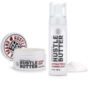 Hustle Butter Tattoo Soap & Aftercare Balm – Antibacterial Soap, Safe To Use While Healing, Vegan, No Petroleum – 5 Ounce Balm & 7 Ounce Tattoo Wash Kit