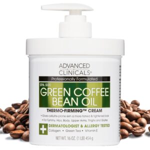 Advanced Clinicals Green Coffee Bean Thermo – Firming Body Lotion | Caffeine Infused Collagen Cream Moisturizer & Body Cream For Women, Stomach, Legs, & To Improve Look Of Textured Crepey Skin, 16 Oz