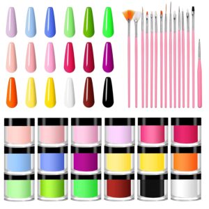 NAUXIU 18 Colors Acrylic Powder> Acrylic Nail Powder Set with 15 Pcs Nail Brushes for Nail Acrylic Powder DIY Valentines Day Christmas Gifts for Women and Girls