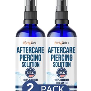 BodyJ4You Piercing Aftercare Spray – Saline Solution Natural Keloid Bump Removal – Ear Piercing Cleaner Nose Septum Belly Button Cartilage – Sea Salt Aloe Vera Rosemary – Fine Mist 2×2 Fl Oz