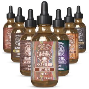 Viking Revolution Bay Rum Beard Oil for Men – Natural Softener and Conditioner with Argan & Jojoba Oils for Strengthening and Moisturizing