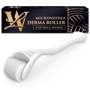 Derma Roller for Skin, Hair & Beard – Women and Men Titanium Microneedling Roller for Face & Scalp, Safe & Easy to Use 0.25mm – White