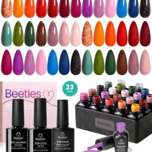 Beetles Gel Polish Nail Set 20 Pcs Fall Winter Colors Orange Red Navy Blue Glitter Fall Yard Collection Soak Off LED UV with Gel Base and Top Coat Nail Art Manicure Gift for Girls Women
