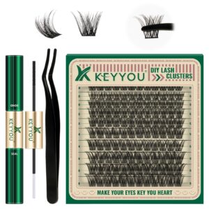 Lash Extension Kit 120pcs Lash Clusters Lash Bond and Seal Eyelash Extension Kit KEYYOU D Curl 8-18MIX Soft Natural Fluffy Lashes with Lash Applicator for DIY at Home(Kit-DV02-8-18MIX)