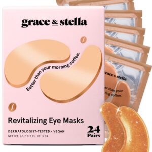 grace & stella Caffeine Under Eye Patches – Awakening Eye Patches for Puffy Eyes and Dark Circles – Under Eye Mask Patches with Niacinamide & Hyaluronic Acid – Vegan, Cruelty-Free, 24 Pairs