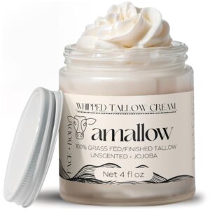Amallow 100% Grass Fed Beef Tallow for Skin Care – Face + Body – Whipped Moisturizer for Sensitive Skin – Natural Lotion, 4 FL. oz. (Unscented + Jojoba Oil)
