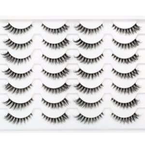 Pooplunch False Eyelashes Wispy Cat Eye Look Natural Clear Band Fluffy Short Accent Lashes Faux Mink Lashes Fake Eyelashes 14 Pair Pack