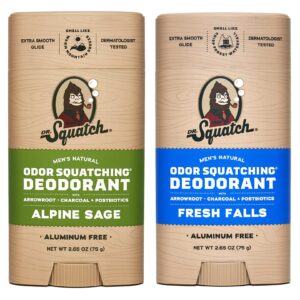 Dr. Squatch Natural Deodorant for Men – Odor-Squatching Aluminum Free – Alpine Sage & Fresh Falls (2.65 oz, 2-Pack)