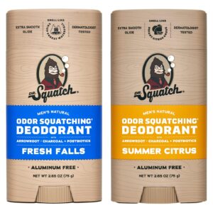 Dr. Squatch Natural Deodorant for Men – Odor-Squatching Aluminum Free – Fresh Falls & Summer Citrus (2.65 oz, 2-Pack)
