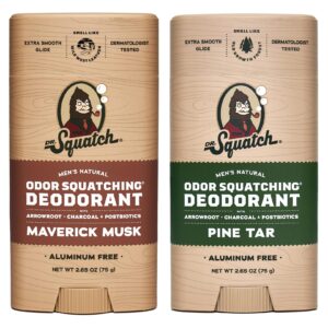 Dr. Squatch Natural Deodorant for Men – Odor-Squatching Aluminum Free – Maverick Musk & Pine Tar (2.65 oz, 2-Pack)