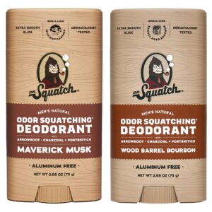 Dr. Squatch Natural Deodorant for Men – Odor-Squatching Aluminum Free – Maverick Musk & Wood Barrel Bourbon (2.65 oz, 2-Pack)