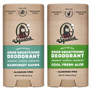 Dr. Squatch Natural Deodorant for Men – Odor-Squatching Aluminum Free – Rainforest Rapids & Cool Fresh Aloe (2.65 oz, 2-Pack)