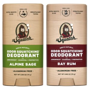 Dr. Squatch Natural Deodorant for Men – Odor-Squatching Aluminum Free – Alpine Sage & Bay Rum (2.65 oz, 2-Pack)