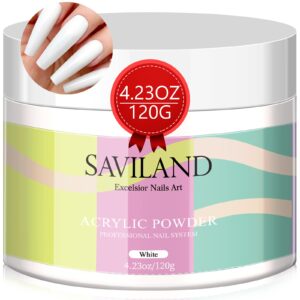 SAVILAND White Acrylic Powder – 4.23oz Acrylic Nail Powder Big Capacity Professional Polymer for Acrylic Nails Extension No Need Nail Lamp