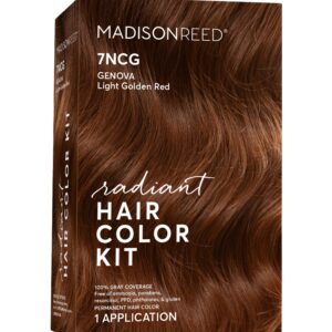 Madison Reed Radiant Hair Color Kit, Light Golden Red for 100% Gray Coverage, Ammonia-Free, 7NCG Genova Red, Permanent Hair Dye, Pack of 1