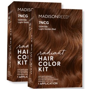 Madison Reed Radiant Hair Color Kit, Light Golden Red for 100% Gray Coverage, Ammonia-Free, 7NCG Genova Red, Permanent Hair Dye, Pack of 2