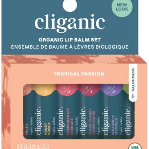 Cliganic Organic Lip Balm Set – 6 Tropical Flavors – 100% Natural Moisturizer for Cracked & Dry Lips (Packaging May Vary)