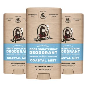 Dr. Squatch Natural Deodorant for Men – Odor-Squatching Aluminum Free – Coastal Mist (2.65 oz, 3-Pack)