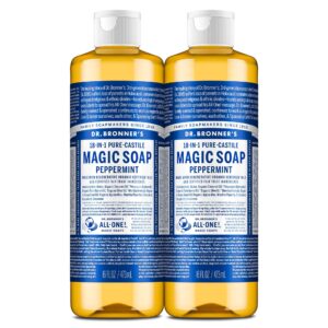 Dr. Bronner’s Magic Soap-Pure-Castile Liquid Soap (Peppermint, 16 ounce, 2-Pack)-Regenerative Organic Certified Oils, 18-in-1 Uses: Body, Hair, Laundry, Pets & Dishes, Concentrated, Vegan, Non-GMO