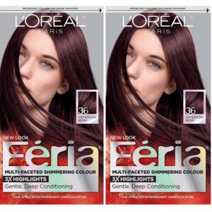 L’Oreal Paris Feria Multi-Faceted Shimmering Permanent Hair Color, Chocolate Cherry, Hair Dye Kit, Pack of 2