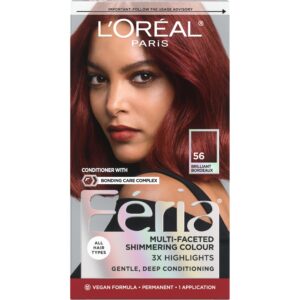 L’Oreal Paris Feria Multi-Faceted Shimmering Permanent Hair Color, 56 Brilliant Bordeaux (Auburn Brown), Pack of 1, Hair Dye