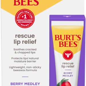 Burt’s Bees Rescue Lip Relief, Berry Medley, Hydrating Lip Balm for Dry Cracked Lips, with Responsbily Sourced Beeswax and Shea Butter, 100% Natural Origin, 1 Squeezy Tube, 0.35oz