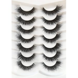 Pooplunch False Eyelashes Cat Eye Wispy Fairy Lashes Fluffy Natural Short Faux Mink Fake Eyelash 7 Pairs Pack