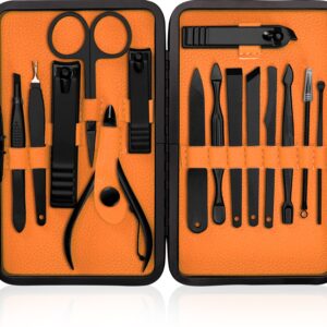 Utopia Care – Manicure Kit For Women and Men, Manicure Set with Nail Clippers or Nail Kit Includes Fingernail & Toenail Clippers,15-Pcs Pedicure Kit Stocking Stuffers With Travel Case – Orange