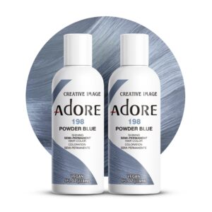 Adore Semi Permanent Hair Color – Vegan and Cruelty-Free Blue Hair Dye – 4 Fl Oz – 198 Powder Blue (Pack of 2)