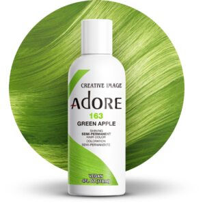 Adore Semi Permanent Hair Color – Vegan and Cruelty-Free Green Hair Dye – 4 Fl Oz – 163 Green Apple (Pack of 1)