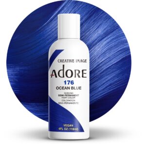 Adore Semi Permanent Hair Color – Vegan and Cruelty-Free Blue Hair Dye – 4 Fl Oz – 176 Ocean Blue (Pack of 1)