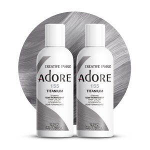 Adore Semi Permanent Hair Color – Vegan and Cruelty-Free Silver Hair Dye – 4 Fl Oz – 155 Titanium (Pack of 2)