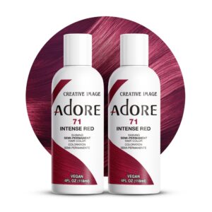 Adore Semi Permanent Hair Color – Vegan and Cruelty-Free Red Hair Dye – 4 Fl Oz – 071 Intense Red (Pack of 2)