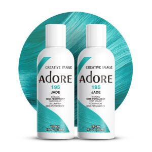Adore Semi Permanent Hair Color – Vegan and Cruelty-Free Green Hair Dye – 4 Fl Oz – 195 Jade (Pack of 2)