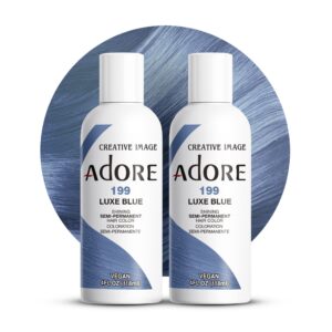 Adore Semi Permanent Hair Color – Vegan and Cruelty-Free Blue Hair Dye – 4 Fl Oz – 199 Luxe Blue (Pack of 2)