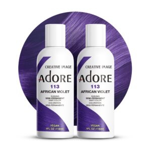 Adore Semi Permanent Hair Color – Vegan and Cruelty-Free Purple Hair Dye – 4 Fl Oz – 113 African Violet (Pack of 2)