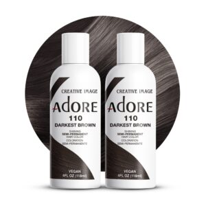 Adore Semi Permanent Hair Color – Vegan and Cruelty-Free Brown Hair Dye – 4 Fl Oz – 110 Darkest Brown (Pack of 2)