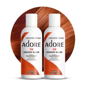 Adore Semi Permanent Hair Color – Vegan and Cruelty-Free Orange Hair Dye – 4 Fl Oz – 039 Orange Blaze (Pack of 2)