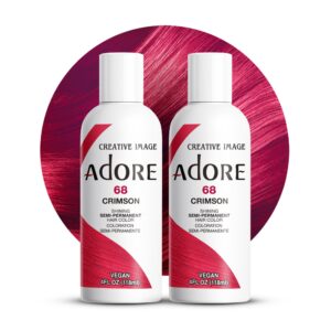 Adore Semi Permanent Hair Color – Vegan and Cruelty-Free Red Hair Dye – 4 Fl Oz – 068 Crimson (Pack of 2)