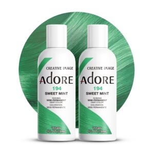 Adore Semi Permanent Hair Color – Vegan and Cruelty-Free Green Hair Dye – 4 Fl Oz – 194 Sweet Mint (Pack of 2)