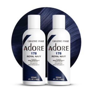 Adore Semi Permanent Hair Color – Vegan and Cruelty-Free Blue Hair Dye – 4 Fl Oz – 178 Royal Navy (Pack of 2)