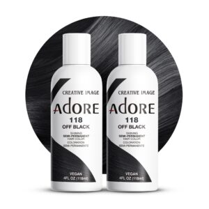 Adore Semi Permanent Hair Color – Vegan and Cruelty-Free Black Hair Dye – 4 Fl Oz – 118 Off Black (Pack of 2)